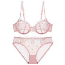 Load image into Gallery viewer, Exquisite Embroidery Lotus Pink Ultra-thin Sexy Large Size Underwear Ladies Lace Transparent Comfortable Bra