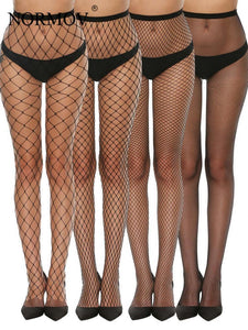 NORMOV 4 Pcs Erotic Lingerie Women Black Stockings High Fishnet Sexy Tights Floral Print Pantyhose Mesh Long Tight