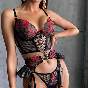 Fine Lingerie Sexy Fancy Underwear 5-Piece Delicate Luxury Erotic Sets With Chain Bra And Panty Set Garters Intimate