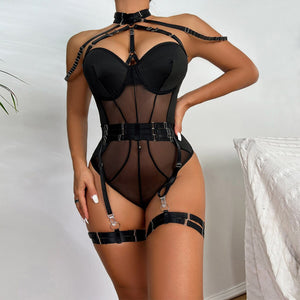 Fine Lingerie Sexy Fancy Underwear 5-Piece Delicate Luxury Erotic Sets With Chain Bra And Panty Set Garters Intimate