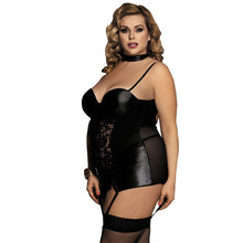 Load image into Gallery viewer, Women&#39;s Plus Size Faux-Leather and Lace Garter Slip Lingerie | Sexy Lingerie Canada