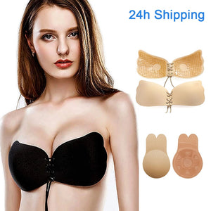 Women Self Adhesive Strapless Bandage Blackless Solid Bra Sticky Gel Silicone Push Up Women&#39;s Underwear Invisible Bra DropShip
