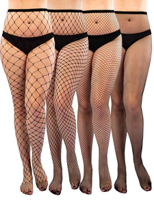 NORMOV 4 Pcs Erotic Lingerie Women Black Stockings High Fishnet Sexy Tights Floral Print Pantyhose Mesh Long Tight