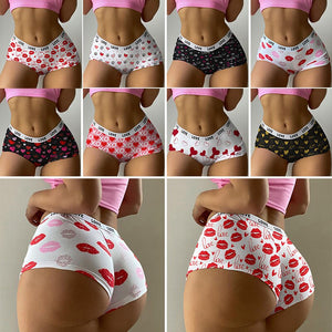 Women Sexy Valentine's Day Panties Women Breathable Underwear Comfort Cute Love Print Low Waist Briefs Panties Underpants Shorts