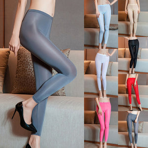 Open Crotch Pants Women Sexy Glossy Shiny Leggings Transparent Soft Trousers Sexy Hips Ice Silk Crotchless Pants Sexy Underwear