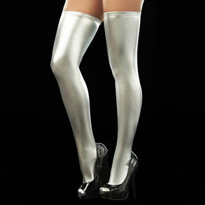 Women Wet Look PU Leather Hold-Ups Thigh High Stockings | Sexy Lingerie Canada