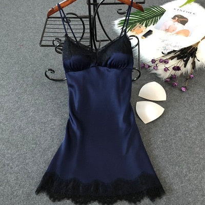 Lace Sexy Nightgown Women Satin Silk Night Dress Wear Camisones De