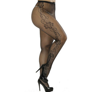Women Sexy Black Lace Sheer Floral Star Pattern High Rise Stockings | Sexy Lingerie Canada