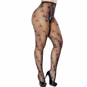 Women Sexy Black Lace Sheer Floral Star Pattern High Rise Stockings | Sexy Lingerie Canada